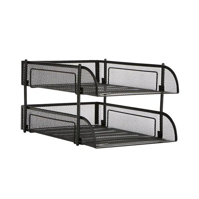 Alt view image 7 of 7 - Stackable Paper Tray, Desktop Organizer, File Storage, Office, Metal Mesh, 2 Pcs, Black