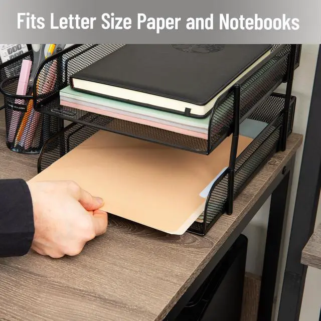 Alt view image 6 of 7 - Stackable Paper Tray, Desktop Organizer, File Storage, Office, Metal Mesh, 2 Pcs, Black