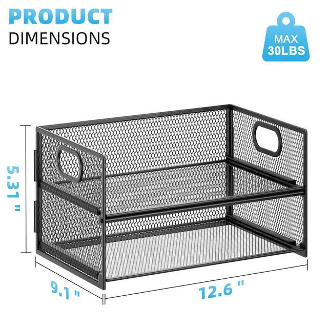 Alt view image 4 of 6 - 2 Tier Paper Organizer Letter Tray, Mesh File Organizer with Handle, Paper Sorter Desk Organizer for Home Office Supplies - Black