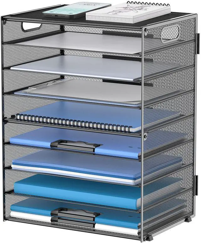 Main image of 9-Tier Paper Organizer for Desk, Mesh Letter Tray Desk Organizer with Handles, Space-Saving File Organizer for Office Home School Classroom, Black