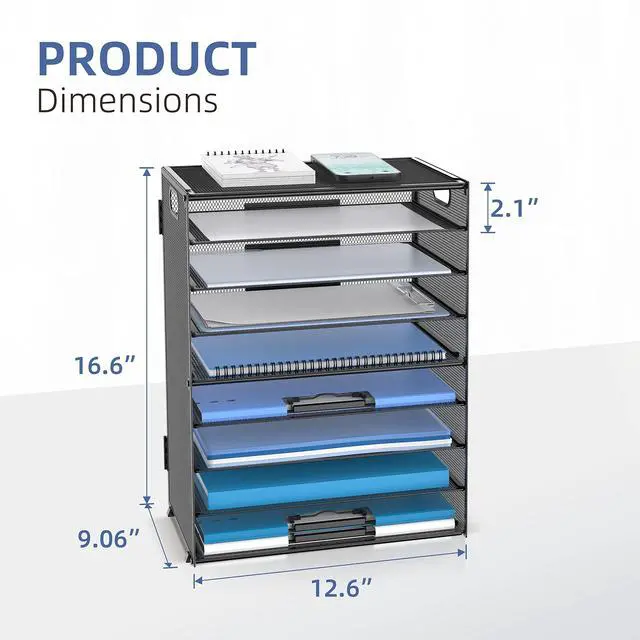 Alt view image 3 of 6 - 9-Tier Paper Organizer for Desk, Mesh Letter Tray Desk Organizer with Handles, Space-Saving File Organizer for Office Home School Classroom, Black