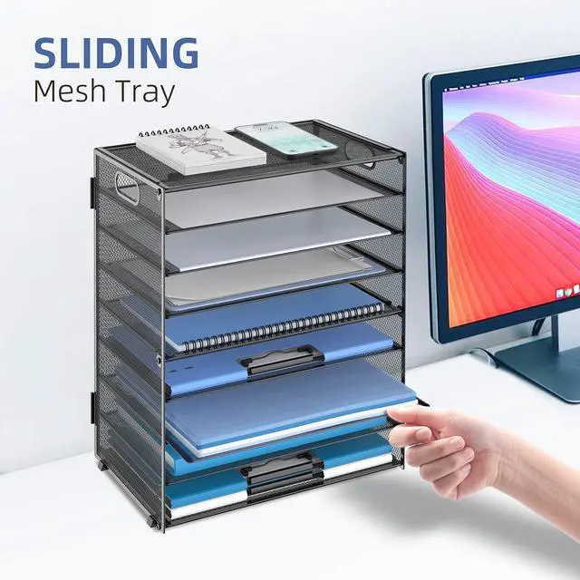 Alt view image 6 of 6 - 9-Tier Paper Organizer for Desk, Mesh Letter Tray Desk Organizer with Handles, Space-Saving File Organizer for Office Home School Classroom, Black