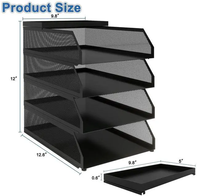 Alt view image 2 of 7 - 4-Tier Paper Organizers,Desk Organizer,Stackable Paper Tray, Desk Accessories,Metal Mesh Desktop Organizer,Letter Trays,File Document Storage Rack for for Home, Office, School (Black)