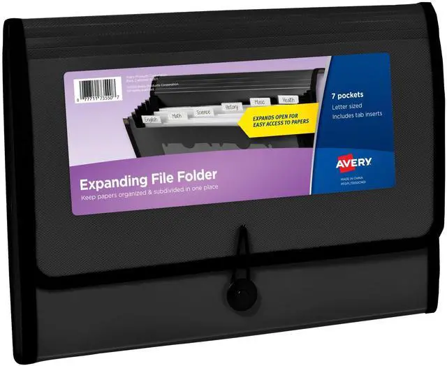 Main image of Expanding File Folder Organizer, 7-Pocket Accordion File Organizer, Black, Holds 425 Letter/A4-Size Sheets (73550)