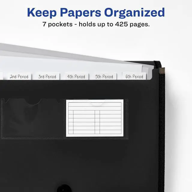 Alt view image 5 of 7 - Expanding File Folder Organizer, 7-Pocket Accordion File Organizer, Black, Holds 425 Letter/A4-Size Sheets (73550)