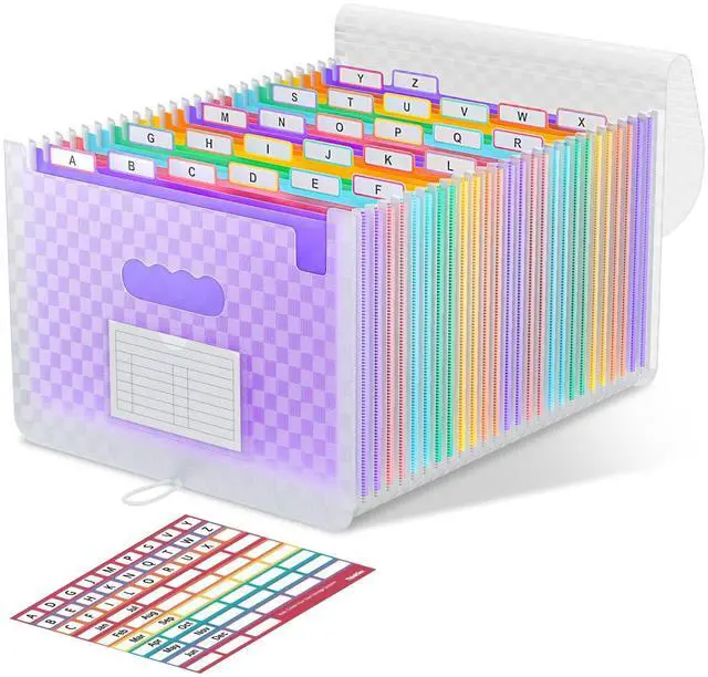 Main image of 26 Pockets Expanding File Folders, Accordion File Organizer with Expandable Cover, Monthly Bill Receipt Documents Organizer, A-Z Colorful Tabs, Letter/A4 Size - Purple