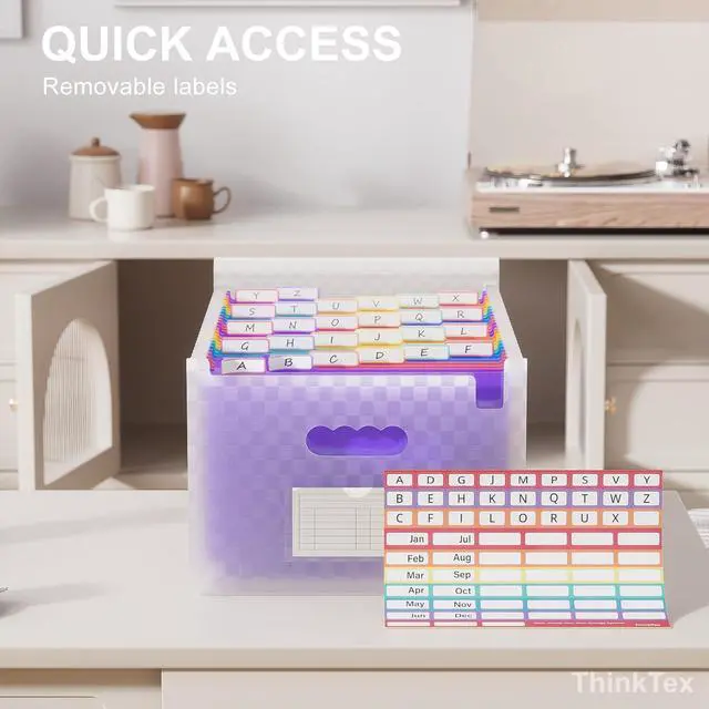 Alt view image 4 of 6 - 26 Pockets Expanding File Folders, Accordion File Organizer with Expandable Cover, Monthly Bill Receipt Documents Organizer, A-Z Colorful Tabs, Letter/A4 Size - Purple
