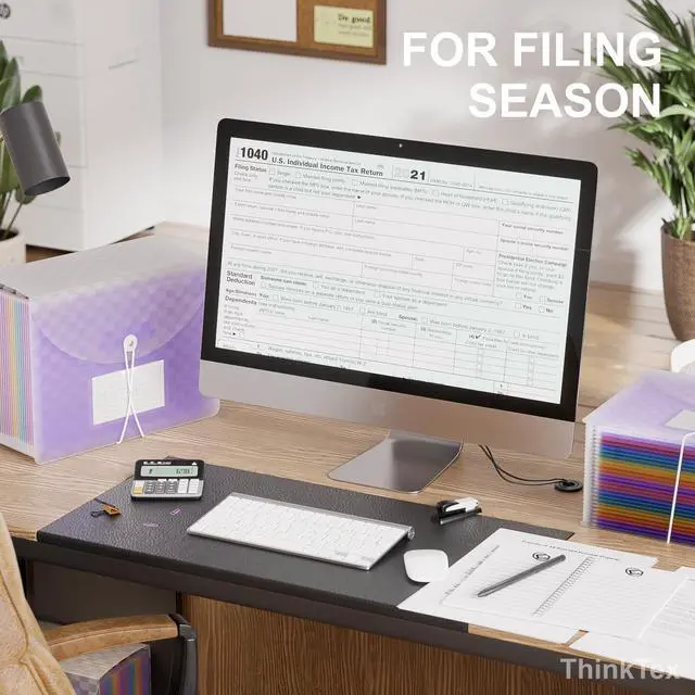 Alt view image 5 of 6 - 26 Pockets Expanding File Folders, Accordion File Organizer with Expandable Cover, Monthly Bill Receipt Documents Organizer, A-Z Colorful Tabs, Letter/A4 Size - Purple