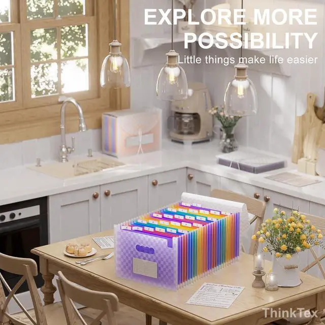 Alt view image 6 of 6 - 26 Pockets Expanding File Folders, Accordion File Organizer with Expandable Cover, Monthly Bill Receipt Documents Organizer, A-Z Colorful Tabs, Letter/A4 Size - Purple