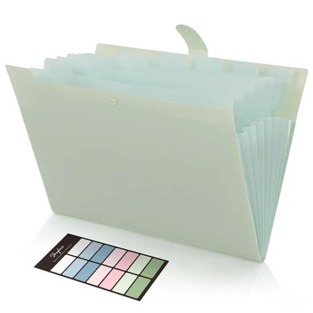 Main image of Expanding File Organizer with 8 Pockets, Accordion File Folders with Labels, Portable Document Paper Bill Receipt Organizer, Home College School Office Supplies, Letter Size,Light Green