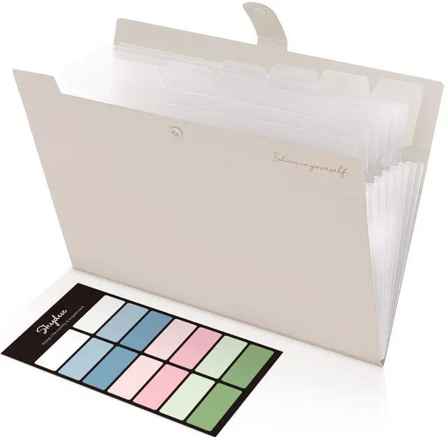 Main image of Expanding File Organizer with 8 Pockets, Accordion File Folders with Labels, Portable Document Paper Bill Receipt Organizer, Home College School Office Supplies, Letter Size,Milk Tea Brow