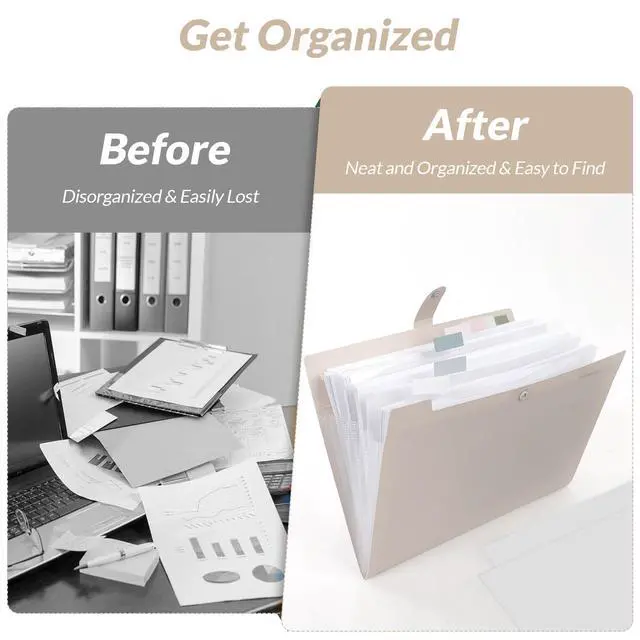 Alt view image 3 of 7 - Expanding File Organizer with 8 Pockets, Accordion File Folders with Labels, Portable Document Paper Bill Receipt Organizer, Home College School Office Supplies, Letter Size,Milk Tea Brow
