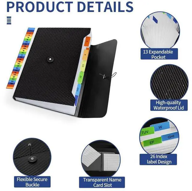 Alt view image 2 of 7 - Expanding File Folder, 13 Pockets Accordion File Organizer, A4 Letter Size Paper Document Receipt Organizer Accordian Filing Folder for Classroom, Home, Office and Travel