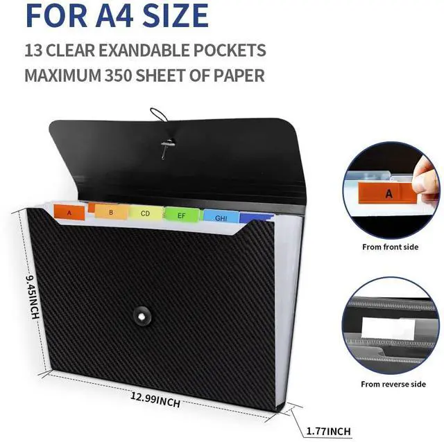 Alt view image 3 of 7 - Expanding File Folder, 13 Pockets Accordion File Organizer, A4 Letter Size Paper Document Receipt Organizer Accordian Filing Folder for Classroom, Home, Office and Travel