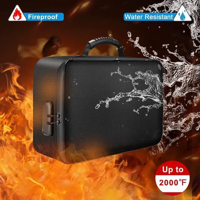 Alt view image 3 of 7 - Document Bag with Lock,Fireproof 3-Layer File Storage Case with Water-Resistant Zipper,Document Safe Portable Travel Home Organizer Bag for Laptop,Files,Certificates,Gifts for Him,Black