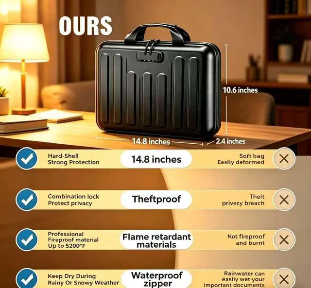 Alt view image 3 of 7 - Fireproof Document Organizer with Lock, Waterproof Hard-Shell File Organizer, 13 Pocket Accordion Folder, Portable Safe Storage for A4 Files, Passports & Certificates, Home Office Travel Use, Black