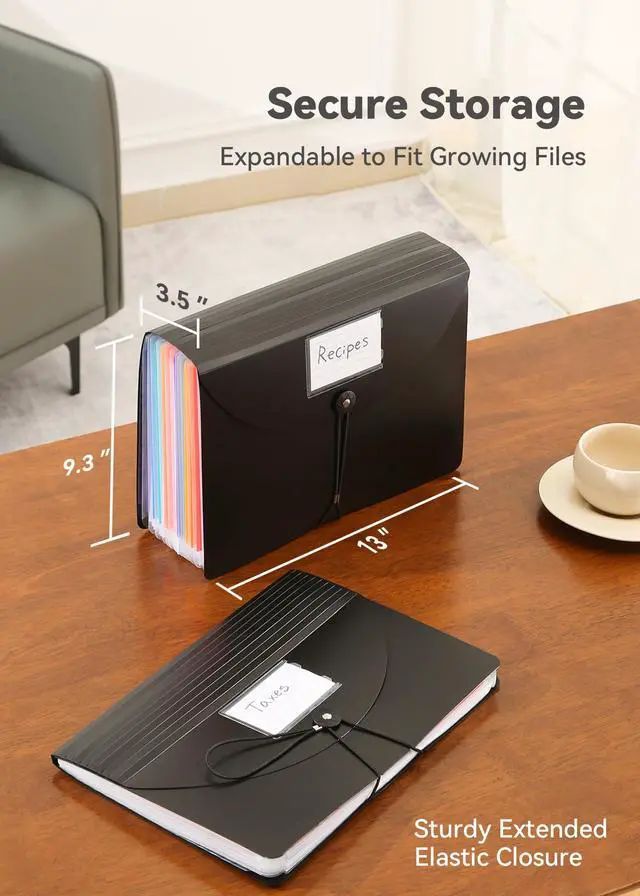 Alt view image 3 of 6 - Accordion File Organizer 12 Pockets, Monthly Bill Receipt Tax Organizer, Expanding File Folders with Larger Bright Tabs, Fits Letter/A4 Size - Black