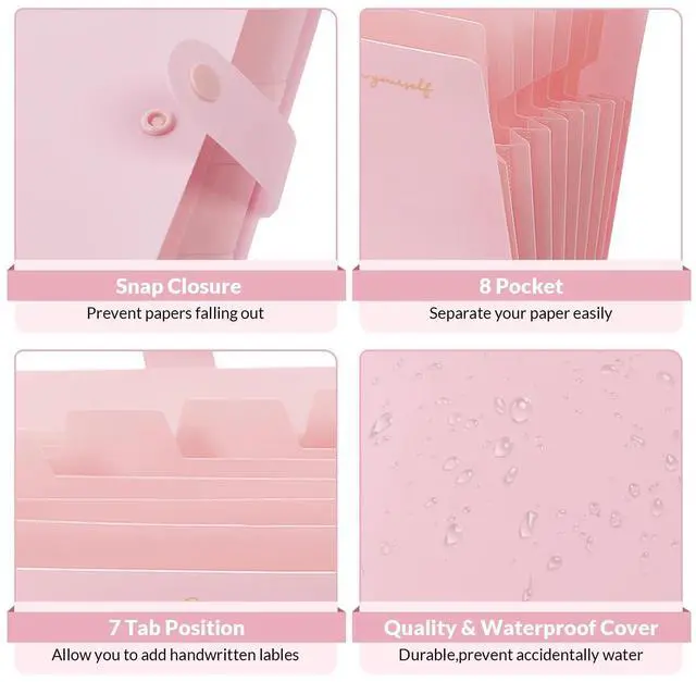 Alt view image 2 of 7 - Expanding File Folder, Accordion File Organizer with 8 Pockets, Expandable Document Paper Receipt Holder for School Office Hospital, Letter/A4 Size Pink