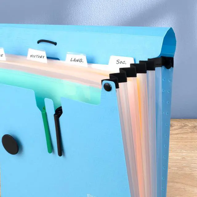 Alt view image 5 of 7 - Expanding File Organizer, 6-Pocket Accordian File Organizer, Bungee Closure, Holds 8-1/2" x 11" Paper, Tidewater Blue (350100C-ECM)
