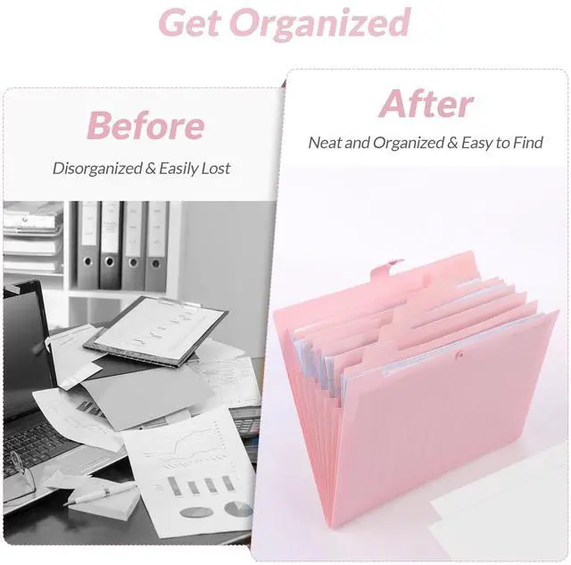 Alt view image 3 of 7 - Expanding File Folder, Accordion File Organizer with 8 Pockets, Expandable Document Paper Receipt Holder for School Office Hospital, Letter/A4 Size Pink