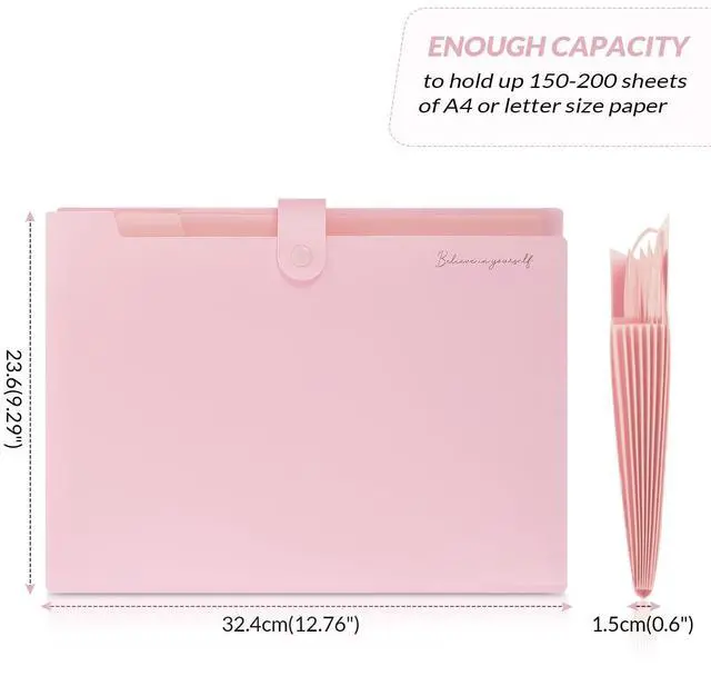 Alt view image 5 of 7 - Expanding File Folder, Accordion File Organizer with 8 Pockets, Expandable Document Paper Receipt Holder for School Office Hospital, Letter/A4 Size Pink