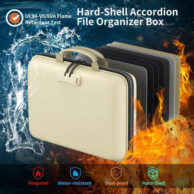 Alt view image 2 of 7 - Fireproof File Organizer with Lock, Hard-Shell Case Fireproof Document Box with 13 Pocket Accordion File Folder, Portable Home Office Travel Safe Storage for Important Documents Laptop Beige