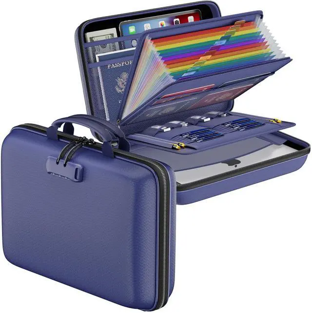 Main image of Fireproof File Organizer with Lock, Hard-Shell Case Fireproof Document Box with 13 Pocket Accordion File Folder, Portable Home Office Travel Safe Storage for Important Documents Laptop Blue