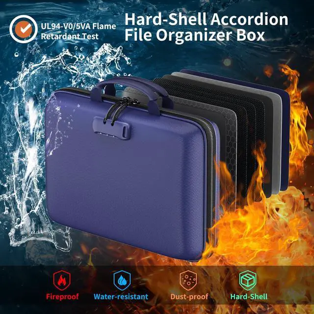 Alt view image 2 of 7 - Fireproof File Organizer with Lock, Hard-Shell Case Fireproof Document Box with 13 Pocket Accordion File Folder, Portable Home Office Travel Safe Storage for Important Documents Laptop Blue