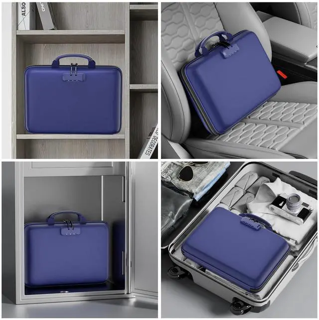 Alt view image 6 of 7 - Fireproof File Organizer with Lock, Hard-Shell Case Fireproof Document Box with 13 Pocket Accordion File Folder, Portable Home Office Travel Safe Storage for Important Documents Laptop Blue