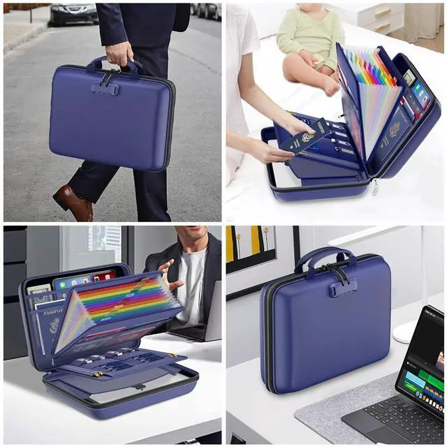 Alt view image 5 of 7 - Fireproof File Organizer with Lock, Hard-Shell Case Fireproof Document Box with 13 Pocket Accordion File Folder, Portable Home Office Travel Safe Storage for Important Documents Laptop Blue