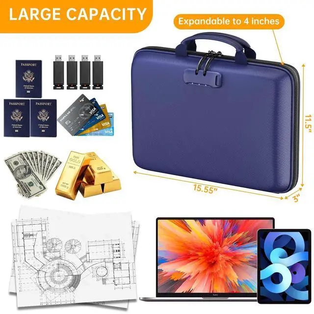 Alt view image 4 of 7 - Fireproof File Organizer with Lock, Hard-Shell Case Fireproof Document Box with 13 Pocket Accordion File Folder, Portable Home Office Travel Safe Storage for Important Documents Laptop Blue