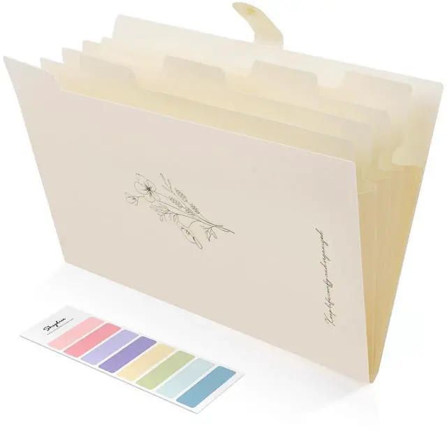 Main image of Expanding File Organizer with 5 Pockets, Accordion File Folders with Labels, Portable Document Paper Bill Receipt Organizer, Home College School Office Supplies, Letter Size,Apricot