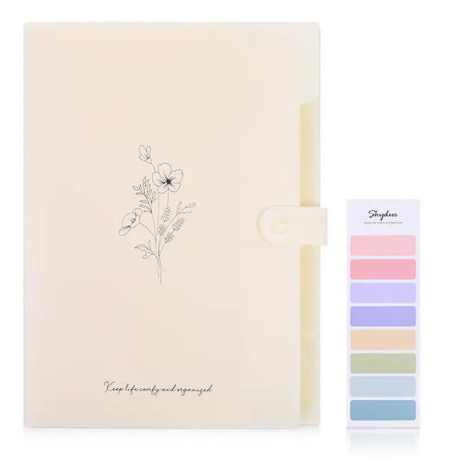 Alt view image 2 of 7 - Expanding File Organizer with 5 Pockets, Accordion File Folders with Labels, Portable Document Paper Bill Receipt Organizer, Home College School Office Supplies, Letter Size,Apricot