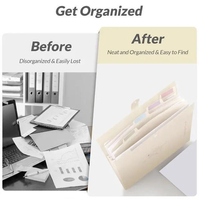 Alt view image 7 of 7 - Expanding File Organizer with 5 Pockets, Accordion File Folders with Labels, Portable Document Paper Bill Receipt Organizer, Home College School Office Supplies, Letter Size,Apricot