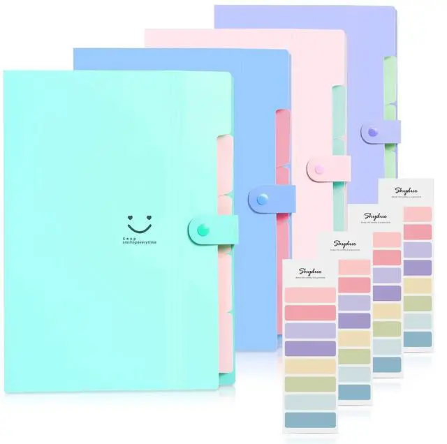 Main image of Expanding File Folders with 5 Pockets, Accordion File Organizer with 32 Labels, Portable Document Paper Organizer, Filing Folders, Letter / A4 Size, Pack of 4