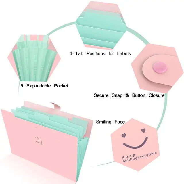 Alt view image 5 of 7 - Expanding File Folders with 5 Pockets, Accordion File Organizer with 32 Labels, Portable Document Paper Organizer, Filing Folders, Letter / A4 Size, Pack of 4