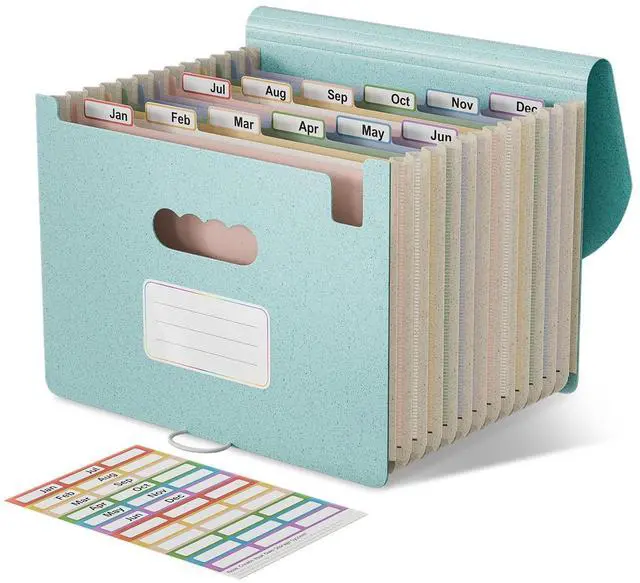 Main image of Accordion File Organizer, 12-Pocket Wheat Straw Expanding File Folder, Portable Monthly Bill & Tax Receipt Organizer, Letter/A4 Size Document Holder with Colorful Tabs-Sky Blue