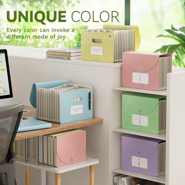 Alt view image 5 of 6 - Accordion File Organizer, 12-Pocket Wheat Straw Expanding File Folder, Portable Monthly Bill & Tax Receipt Organizer, Letter/A4 Size Document Holder with Colorful Tabs-Sky Blue