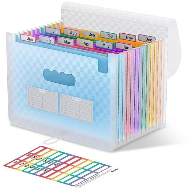 Main image of Accordion File Organizer, 12 - Pocket Expanding File Folders for Paper Receipts, Bills & Taxes Organizer, Letter/A4 Size Document Holder for School, Office, Home with Colorful tabs- Blue