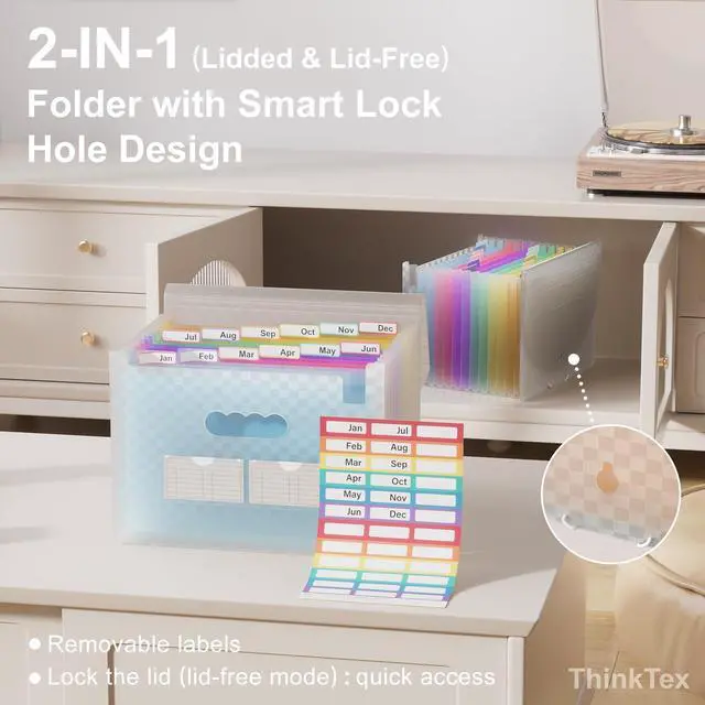 Alt view image 4 of 7 - Accordion File Organizer, 12 - Pocket Expanding File Folders for Paper Receipts, Bills & Taxes Organizer, Letter/A4 Size Document Holder for School, Office, Home with Colorful tabs- Blue