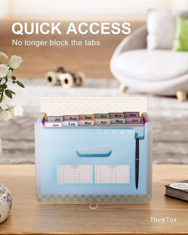 Alt view image 3 of 7 - Accordion File Organizer, 12 - Pocket Expanding File Folders for Paper Receipts, Bills & Taxes Organizer, Letter/A4 Size Document Holder for School, Office, Home with Colorful tabs- Blue