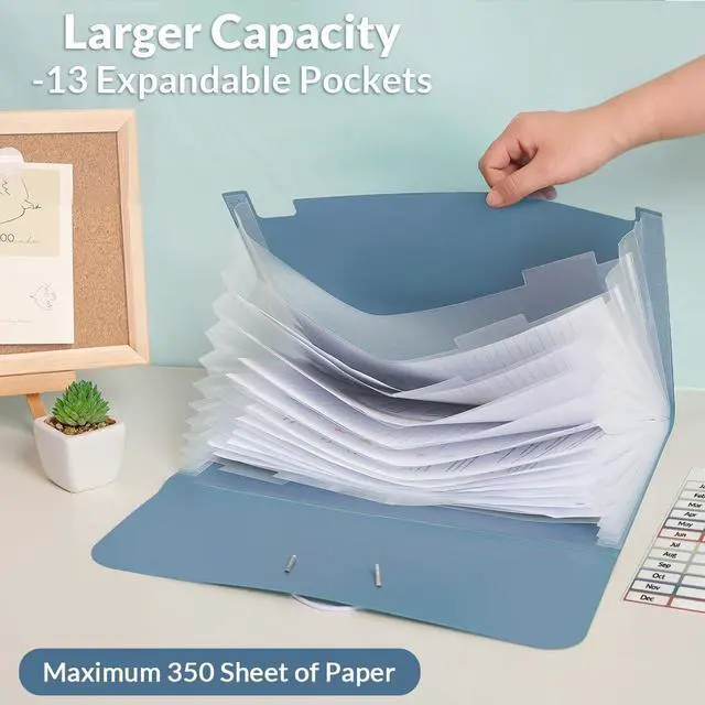 Alt view image 2 of 7 - Expanding File Folde rwith 13 Pockets, Accordion File Organizer fits for A4/Letter Sized Paper, Accordion Folder with Labels - Document Receipt Organizer for Office, School, Home Blue
