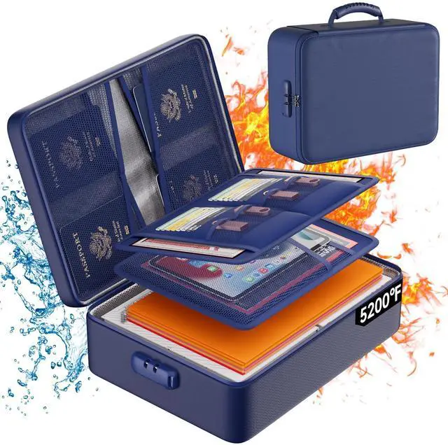 Main image of 5200°F Document Organizer with Lock,Upgraded Heat Insulated FireproofWaterproof Box 8 Layers File Organizer,Portable Home Travel Safe Storage for Important Documents, Files,Blue (Soft)