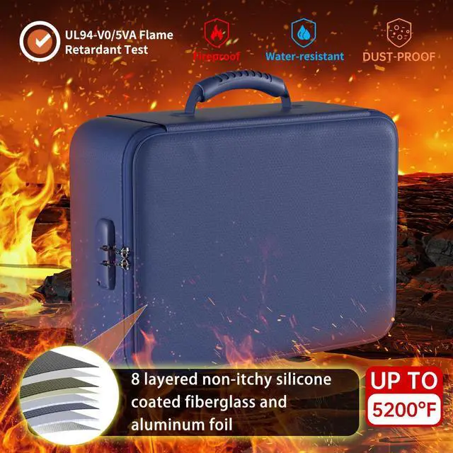 Alt view image 2 of 7 - 5200°F Document Organizer with Lock,Upgraded Heat Insulated FireproofWaterproof Box 8 Layers File Organizer,Portable Home Travel Safe Storage for Important Documents, Files,Blue (Soft)