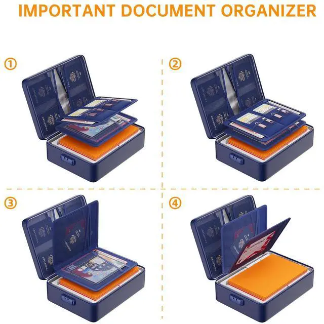 Alt view image 5 of 7 - 5200°F Document Organizer with Lock,Upgraded Heat Insulated FireproofWaterproof Box 8 Layers File Organizer,Portable Home Travel Safe Storage for Important Documents, Files,Blue (Soft)