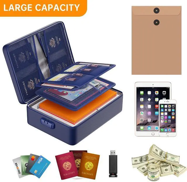 Alt view image 7 of 7 - 5200°F Document Organizer with Lock,Upgraded Heat Insulated FireproofWaterproof Box 8 Layers File Organizer,Portable Home Travel Safe Storage for Important Documents, Files,Blue (Soft)