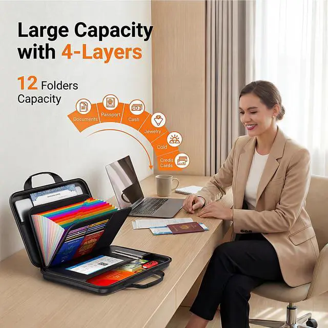 Alt view image 4 of 7 - Document Organizer with Lock, Rigid EVA File Box with 13-Pocket Accordion Folder for Important Documents & Tablets under 11", Lightweight Safe Storage for Home, Office & Travel (Small Size)