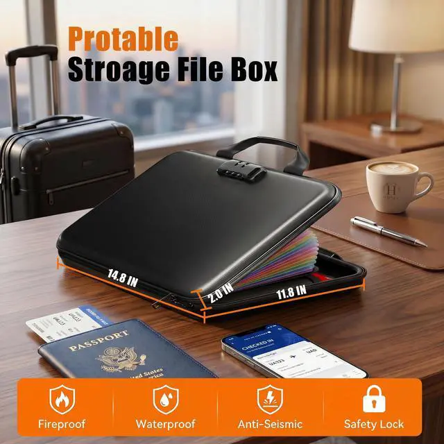 Alt view image 6 of 7 - Document Organizer with Lock, Rigid EVA File Box with 13-Pocket Accordion Folder for Important Documents & Tablets under 11", Lightweight Safe Storage for Home, Office & Travel (Small Size)