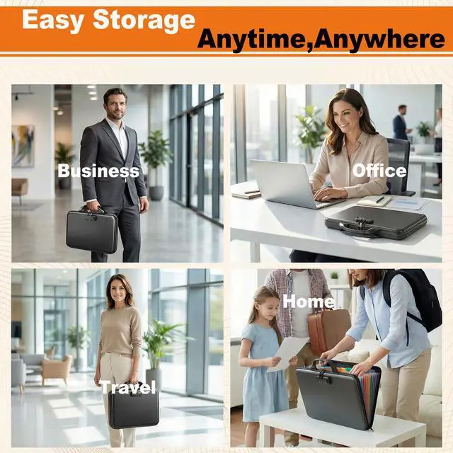 Alt view image 7 of 7 - Document Organizer with Lock, Rigid EVA File Box with 13-Pocket Accordion Folder for Important Documents & Tablets under 11", Lightweight Safe Storage for Home, Office & Travel (Small Size)