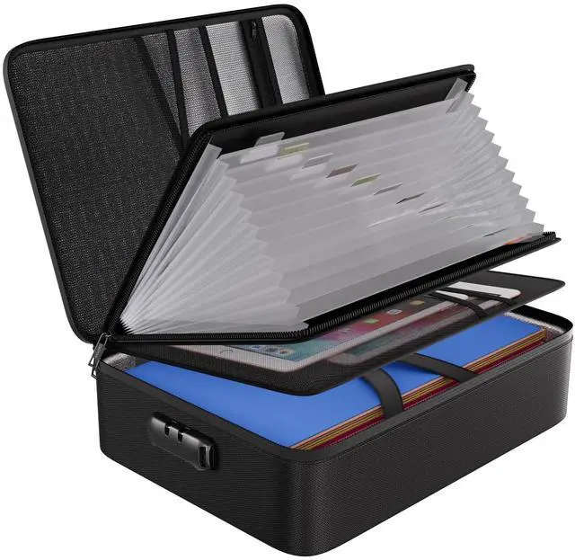 Main image of File Organizer Bag with 13 Pocket Accordion File Folder, Fireproof Document Organizer with Lock& Labels,Multi-Layer Portable Home Travel Safe Storage Box for Important Documents,Files and More